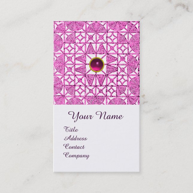 TARJETA DE VISITA GEMSTONE MONOGRAM GEMSTONE DE LACE GEOMÉTRICO DE L (Anverso)