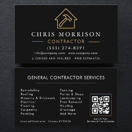 Tarjeta De Visita General Construction Black Gold QR Code