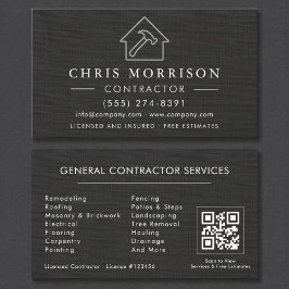 Tarjeta De Visita General Construction Black Silver Linen QR Code
