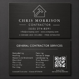Tarjeta De Visita General Construction Black Silver Metallic QR Code