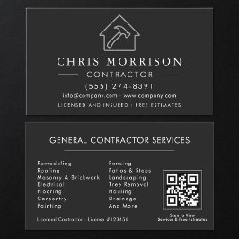 Tarjeta De Visita General Construction Black Silver QR Code