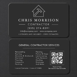 Tarjeta De Visita General Construction Black Silver QR Code