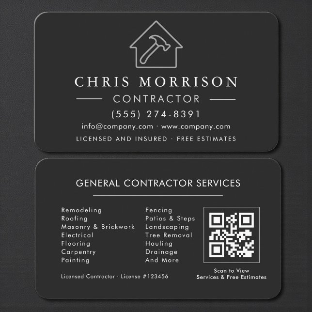 Tarjeta De Visita General Construction Black Silver QR Code (Subido por el creador)