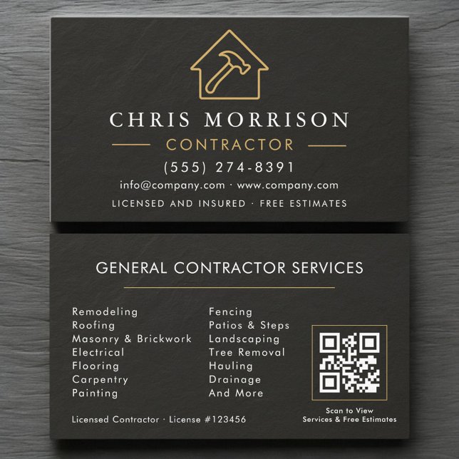 Tarjeta De Visita General Construction Slate Stone.Black QR Code (Subido por el creador)