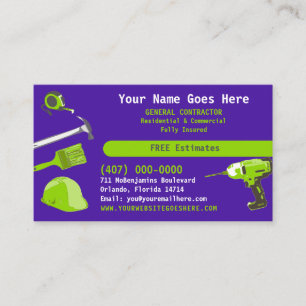 Tarjeta De Visita General Contractor HandyMan lo hace todo el bus de