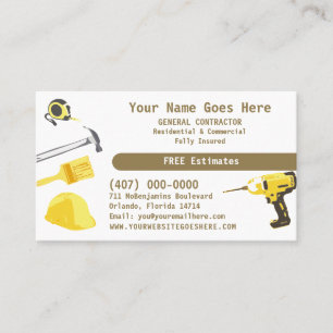 Tarjeta De Visita General Contractor HandyMan lo hace todo el bus de