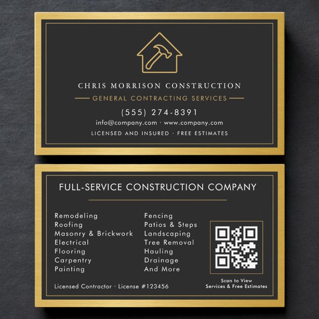Tarjeta De Visita General Contractor QR Code Gold Industrial  (Subido por el creador)
