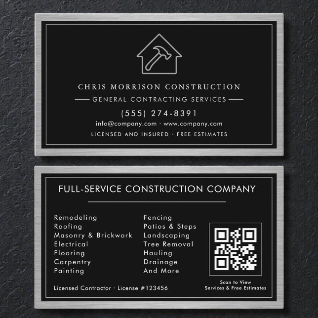Tarjeta De Visita General Contractor QR Code Industrial Metal (Subido por el creador)