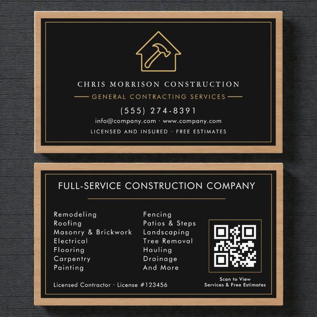 Tarjeta De Visita General Contractor QR Code Wood  (Subido por el creador)