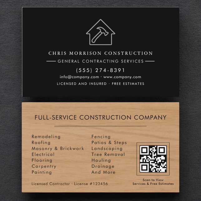 Tarjeta De Visita General Contractor Wood Grain QR Code (Subido por el creador)