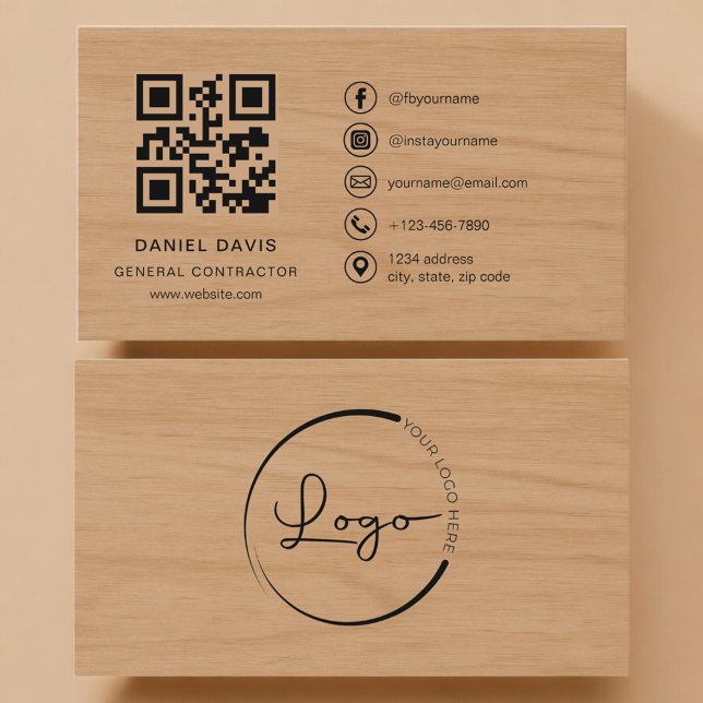 Tarjeta De Visita General Contractor Wood Professional QR Code (Subido por el creador)