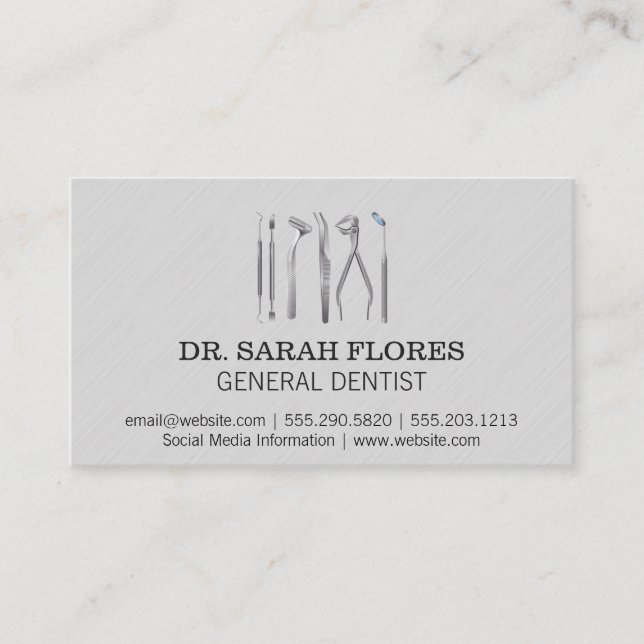 Tarjeta De Visita General Dentista | Herramientas de limpieza dental (Anverso)