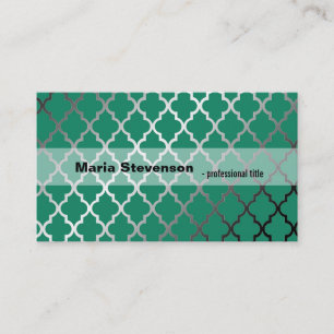 Tarjeta De Visita Genial, moderno patrón de cuatro hojas verde gris