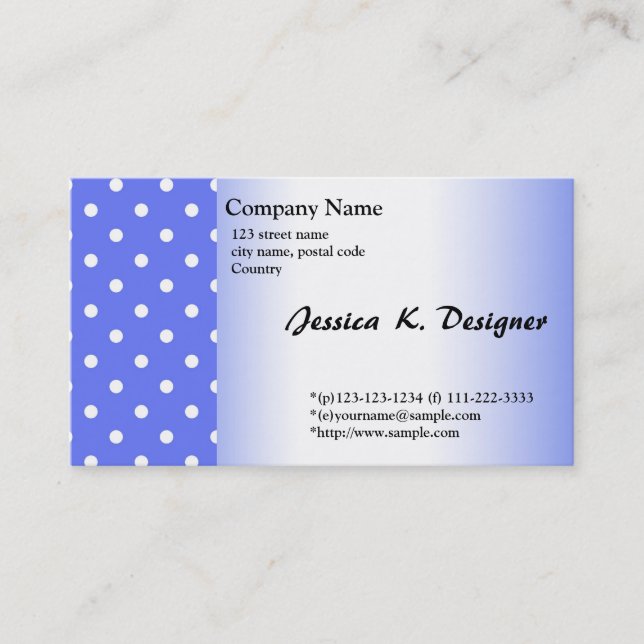 Tarjeta De Visita genial, simple, elegante polka azul dota de coche  (Anverso)