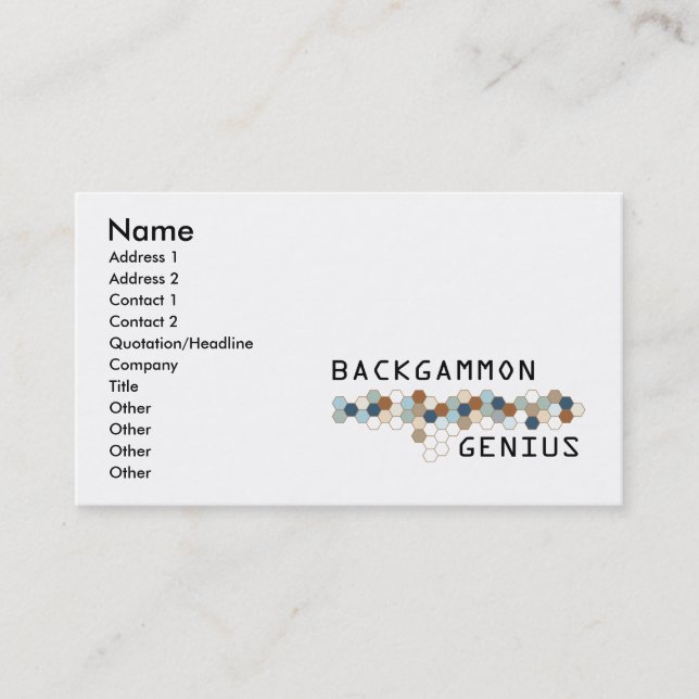 Tarjeta De Visita Genio del backgammon (Anverso)