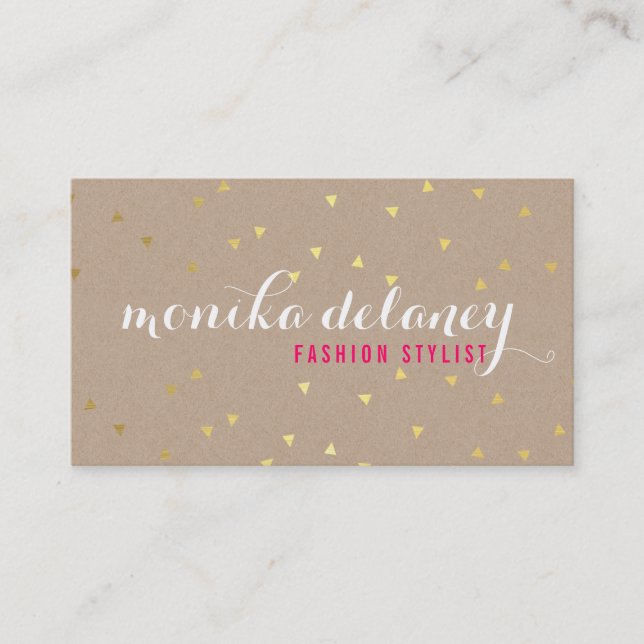 Tarjeta De Visita GEO CONFETTI GOLD elegante estilo moda kraft blanc (Anverso)