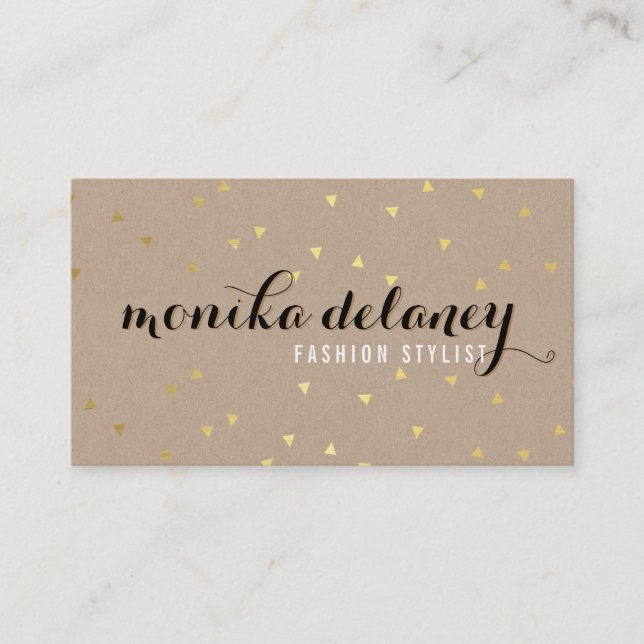 Tarjeta De Visita GEO CONFETTI GOLD elegante estilo moderno kraft ne (Anverso)