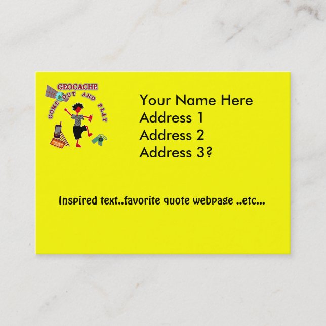 Tarjeta De Visita Geocache sale y juega (Anverso)