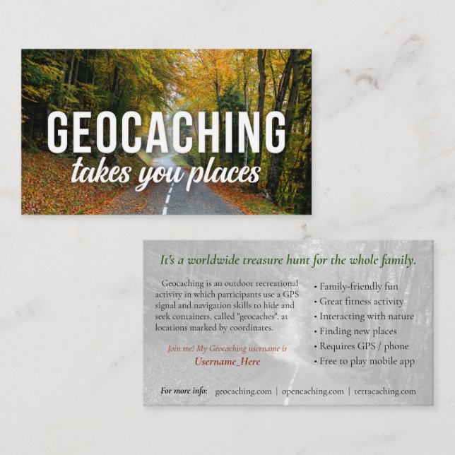 Tarjeta De Visita Geocaching Trail Card con Información Para Muggles (Anverso / Reverso)