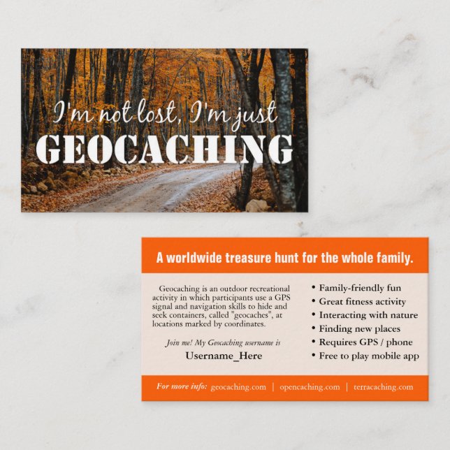Tarjeta De Visita Geocaching Trail Card con Información Para Muggles (Anverso / Reverso)