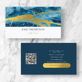 Tarjeta De Visita Geode Agate Blue Gold Social Media Código QR