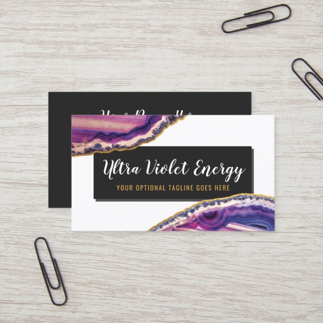 Tarjeta De Visita Geode Agate Slice Gemstone Ultra Violeta Púrpura (Anverso/Reverso In Situ)