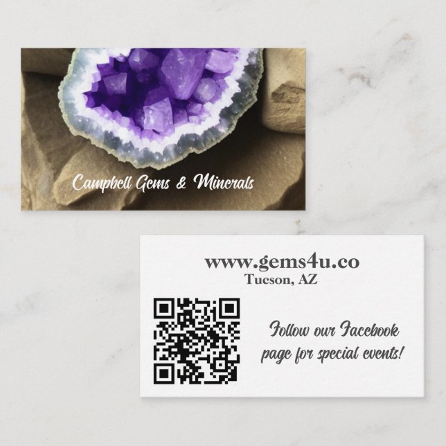 Tarjeta De Visita Geode Ametista de estilo con código QR (Anverso / Reverso)