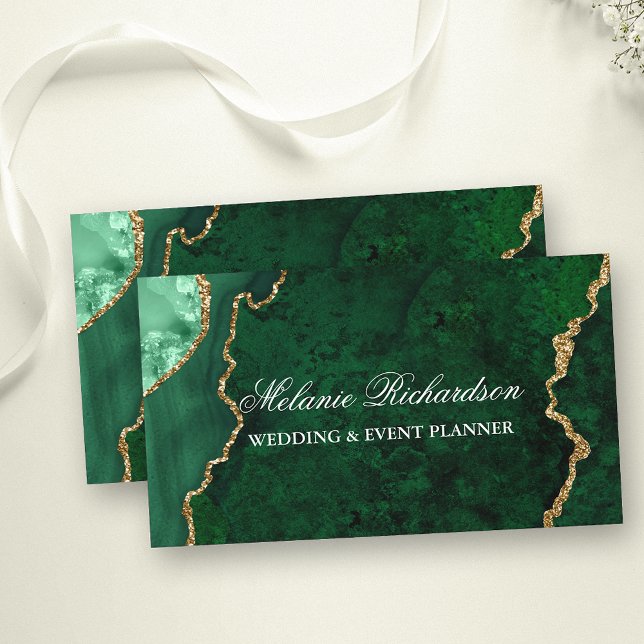 Tarjeta De Visita Geode elegante de oro verde moderno (Customize to change text size or text style.)