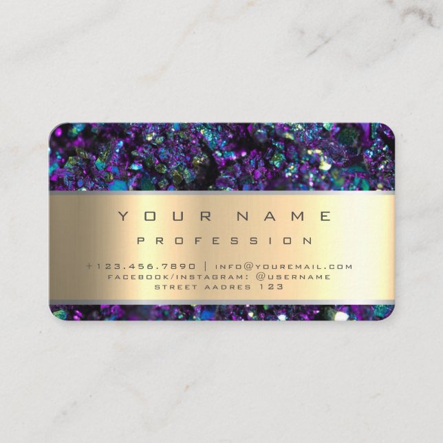 Tarjeta De Visita Geode Gemstone Amethyst Gold Purple (Anverso)
