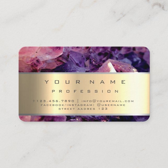 Tarjeta De Visita Geode Gemstone Amethyst Gold Purple (Anverso)
