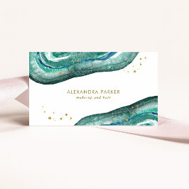 Tarjeta De Visita Geodo de color de agua Verde azulado y falso oro