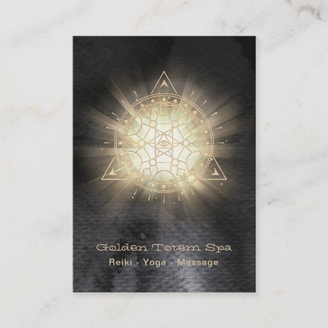 Tarjeta De Visita *~* Geometría sagrada - Rayos claros Tótem dorado (Anverso)