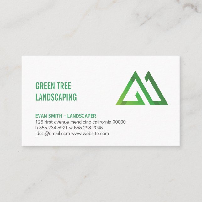 Tarjeta De Visita Geometría verde | Logotipo natural estilizado (Anverso)