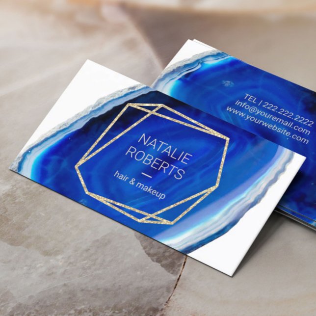 Tarjeta De Visita Geometric Blue Agate Geode Salón de Belleza Modern (Subido por el creador)