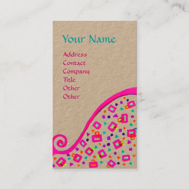 Tarjeta De Visita GEOMETRIC DECO MONOGRAM Papel Kraft rosa Fuchsia (Anverso)