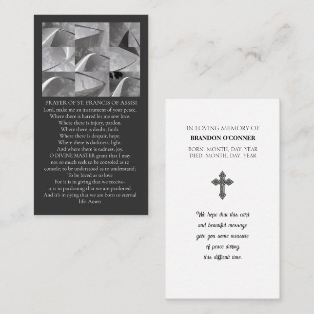Tarjeta De Visita Geometric Design St Francios Prayer White Gray  (Anverso / Reverso)