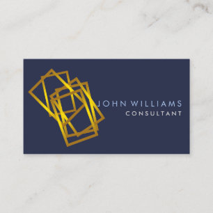 Tarjeta De Visita Geometric Modern Gold Faux Professional Navy Blue