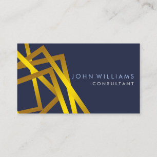Tarjeta De Visita Geometric Modern Gold Faux Professional Navy Blue
