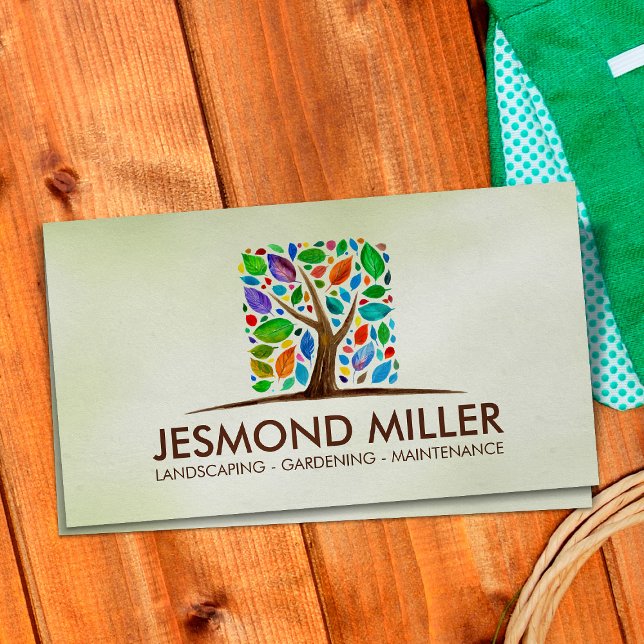 Tarjeta De Visita Geometric Square Tree Colorum hojas Watercolor (Subido por el creador)