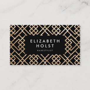 Tarjeta de visita Geométrica Golden Shimmer Black