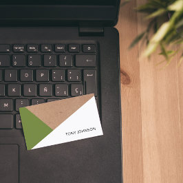 Tarjeta De Visita Geométrico blanco verde oliva Kraft moderno impres