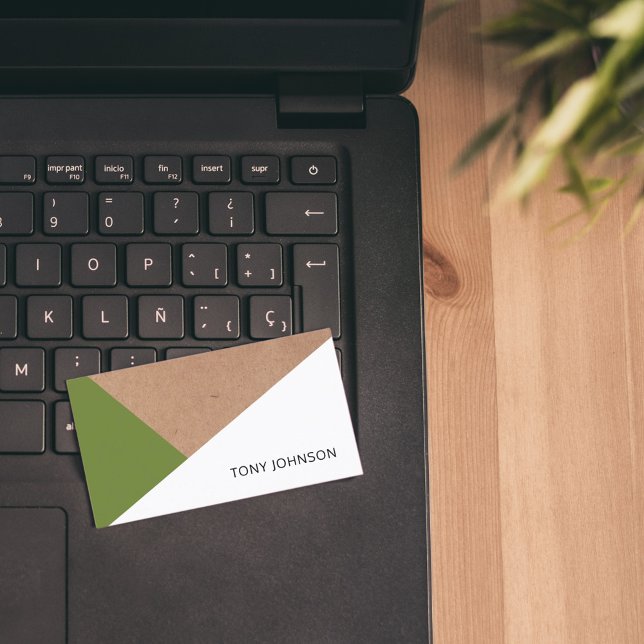 Tarjeta De Visita Geométrico blanco verde oliva Kraft moderno impres (Subido por el creador)