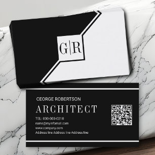 Tarjeta De Visita Geométrico de monograma moderno en blanco y negro