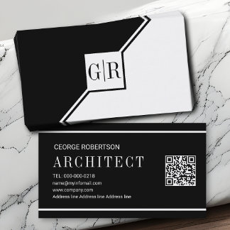 Tarjeta De Visita Geométrico de monograma moderno en blanco y negro