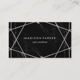 Tarjeta De Visita Geométrico de plata moderno en el mármol negro