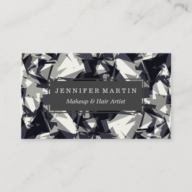 Tarjeta De Visita Geométrico gris y blanco negro dentado moderno (Anverso)