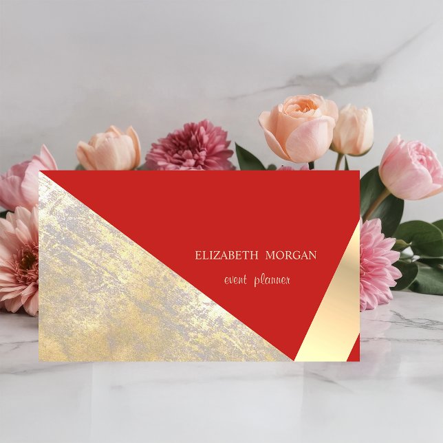 Tarjeta De Visita Geométrico Moderno Clásico,Oro Faux Abstract,Rojo (Subido por el creador)