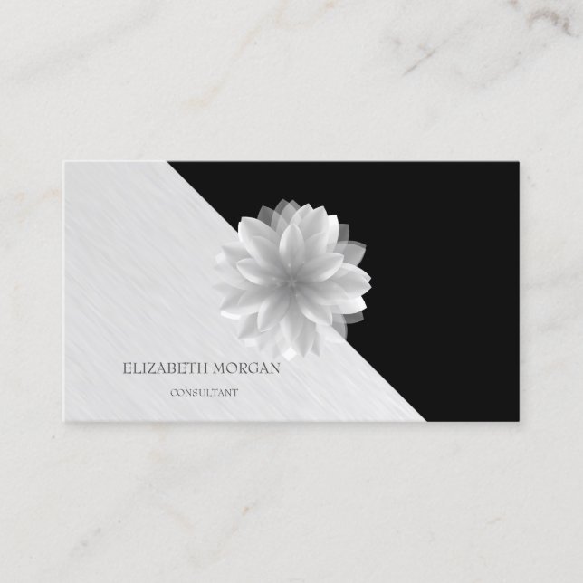 Tarjeta De Visita Geométrico moderno, Lotus blanco elegante (Anverso)