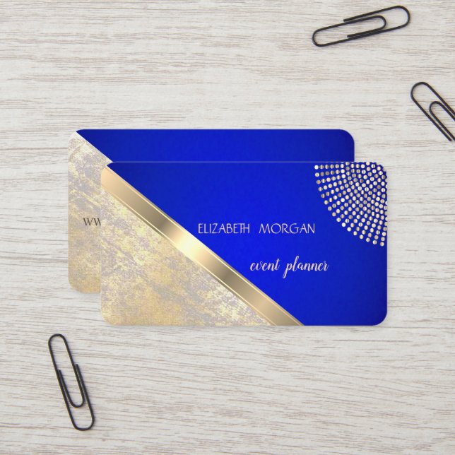 Tarjeta De Visita Geométrico moderno, Resumen Faux Gold Royal Blue (Anverso/Reverso In Situ)