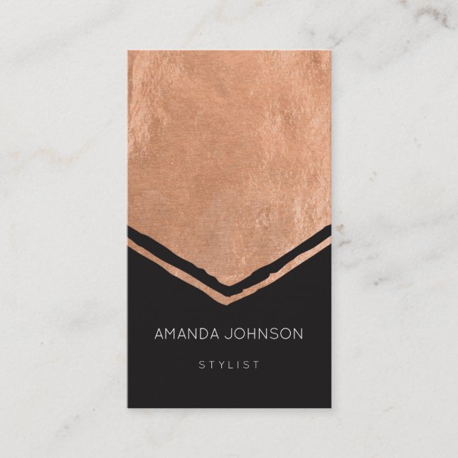 Tarjeta De Visita Geometry Stylist Event Black Pink Rose Gold Brusse (Anverso)